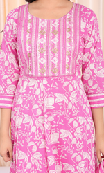 Pink Semi Cotton Floral Embroidered Anarkali Suit