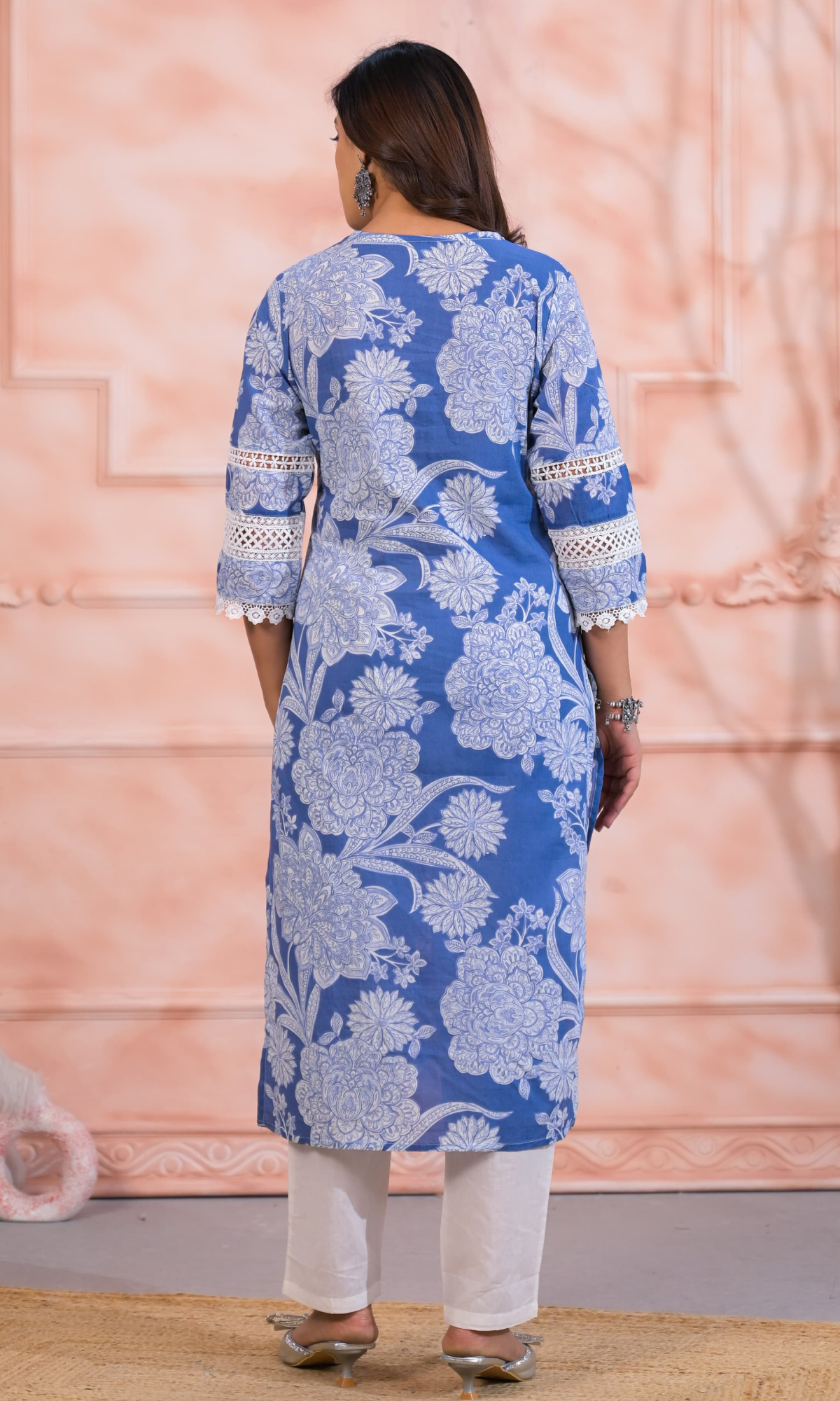 Blue Semi Cotton Floral Printed Salwar Suit