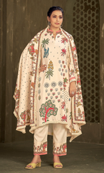 Cream Semi Cotton Floral Printed Salwar Suit