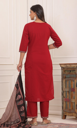 Maroon Semi Cotton Embroidered Salwar Suit