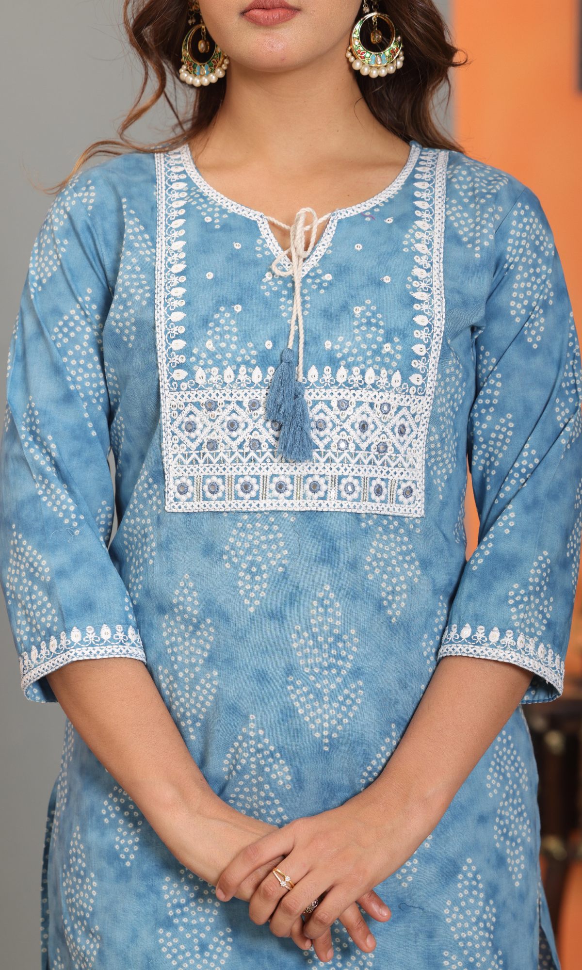 Blue Semi Cotton Embroidered Salwar Suit