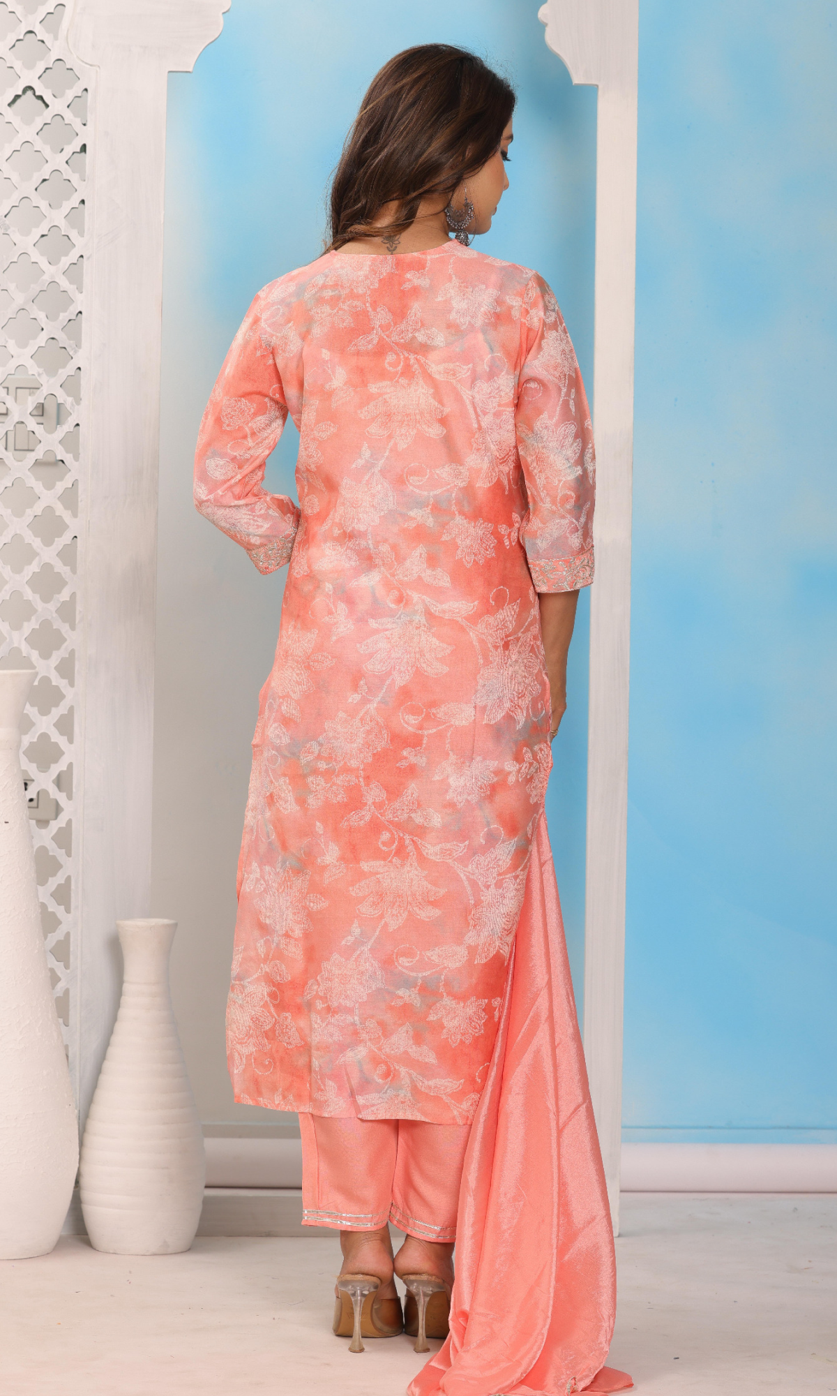 Peach Semi Cotton Floral Printed Salwar Suit