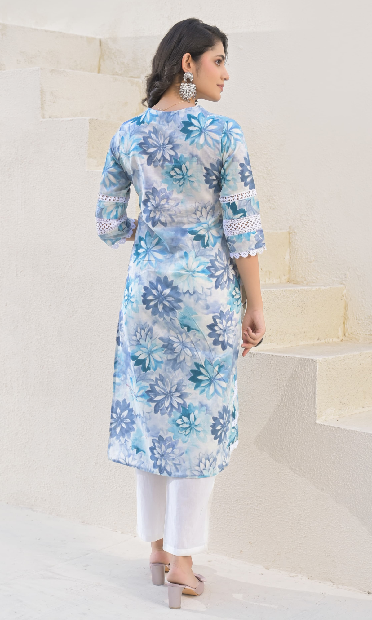 Blue Semi Cotton Floral Printed Salwar Suit