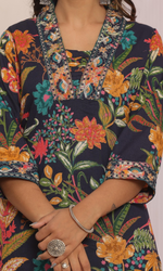 Navy Blue Semi Cotton Floral Printed Salwar Suit