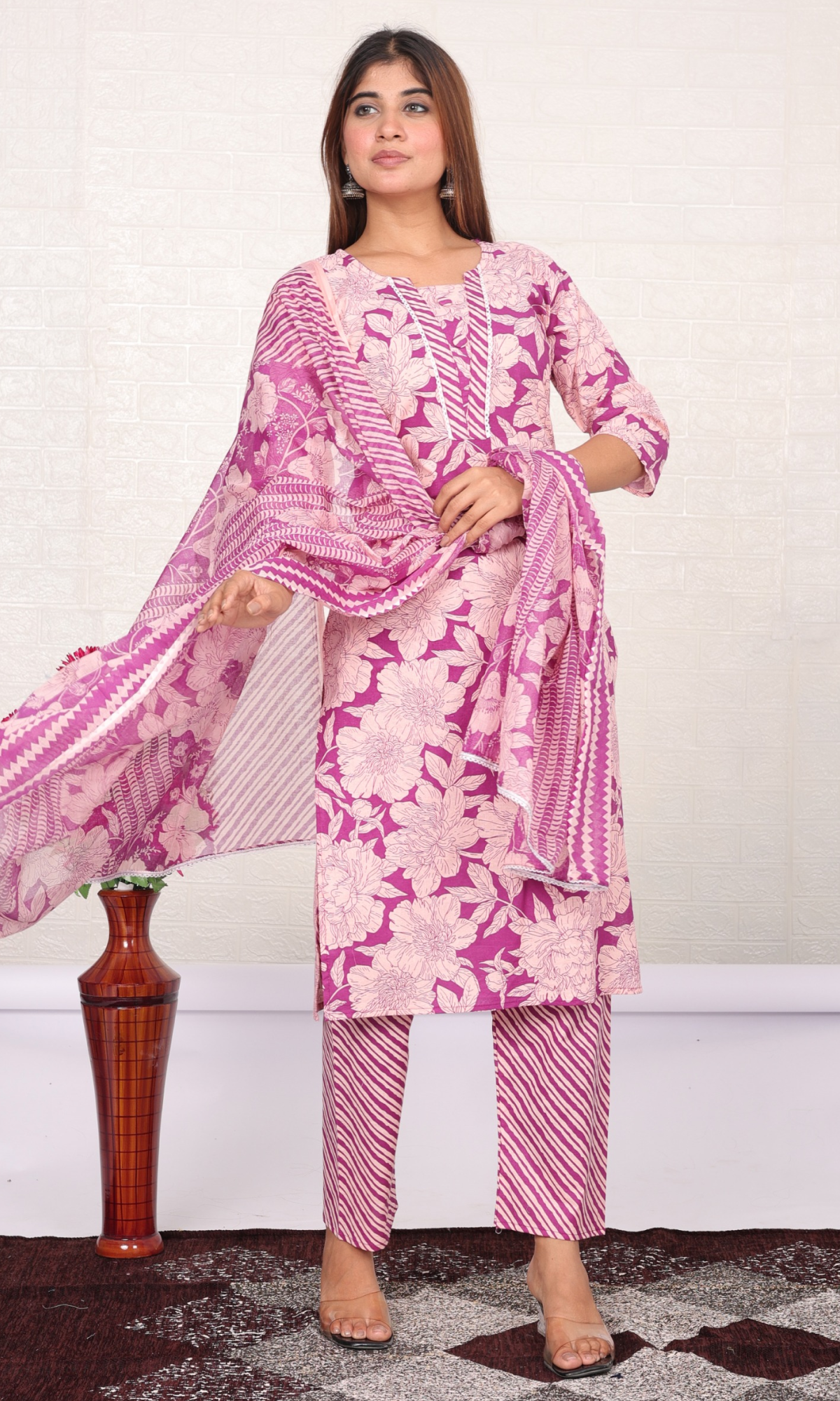 Purple Semi Cotton Floral Printed Salwar Suit