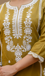 Olive Green Semi Cotton Embroidered Salwar Suit