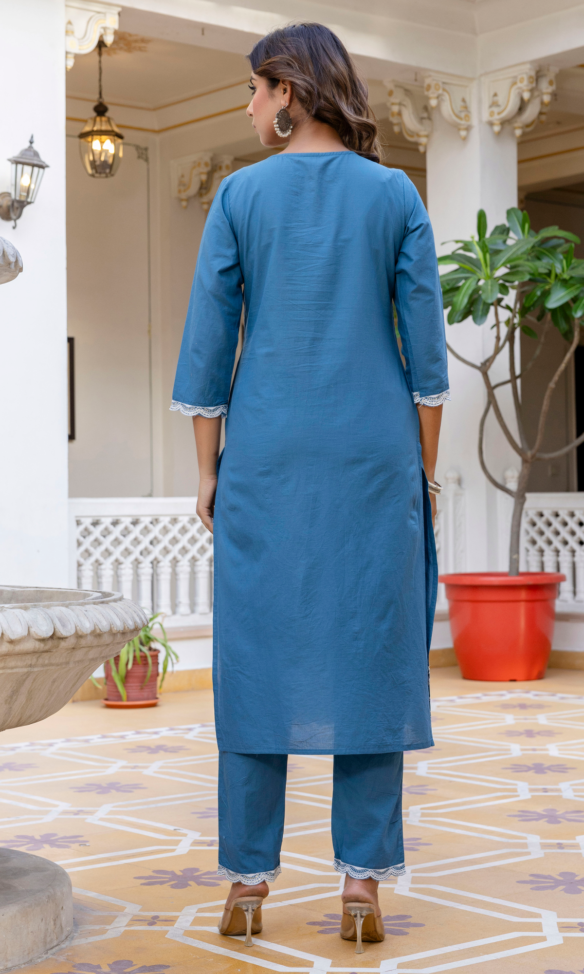 Blue Semi Cotton Embroidered Salwar Suit
