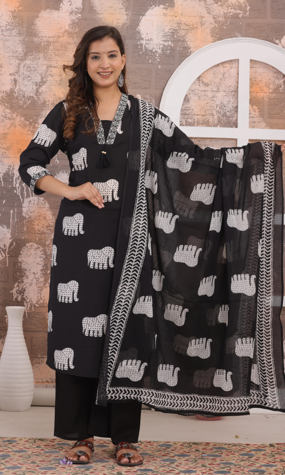 Black Semi Cotton Printed Salwar Suit
