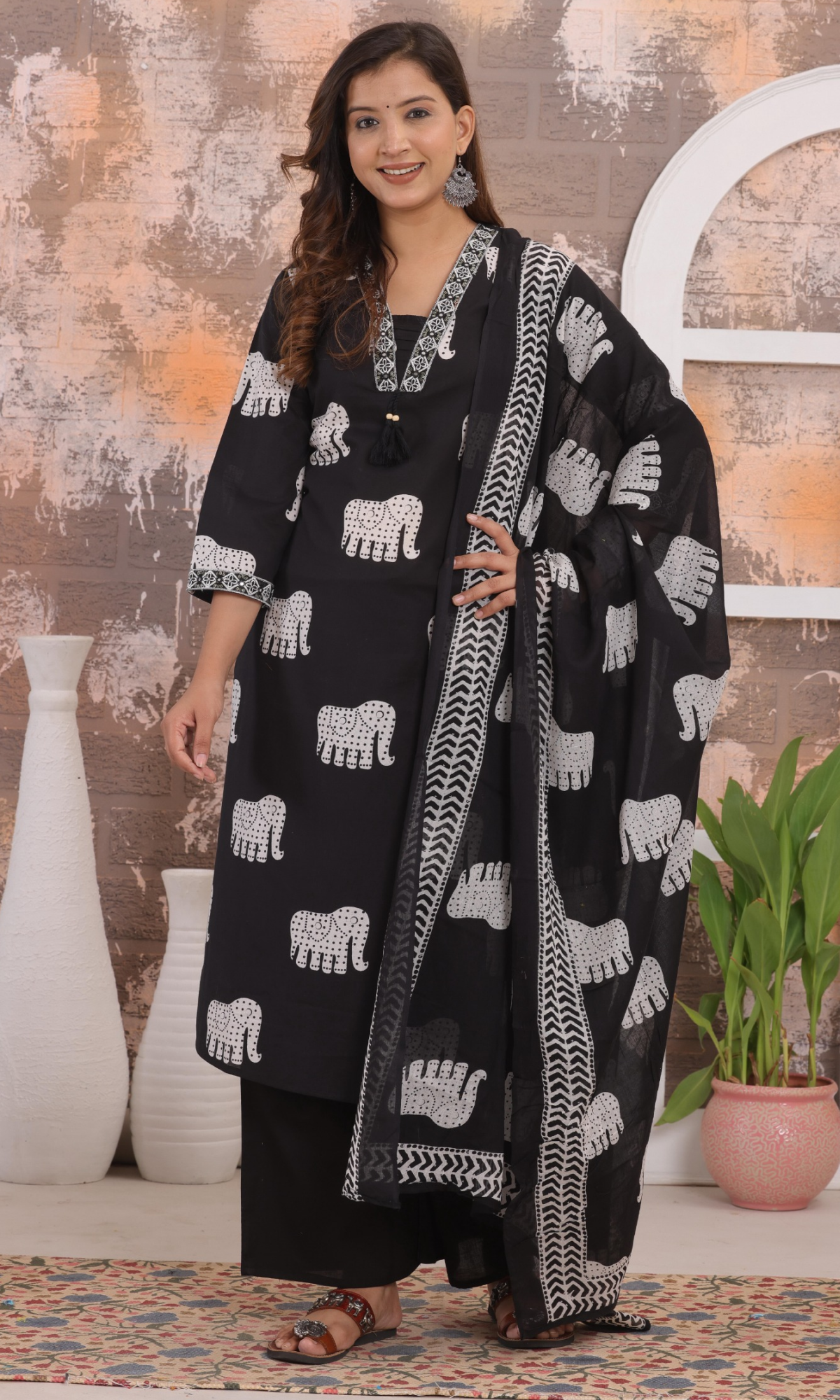 Black Semi Cotton Printed Salwar Suit