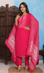 Pink Semi Cotton Printed Salwar Suit