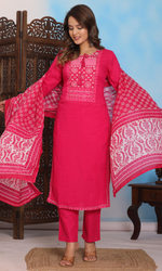 Pink Semi Cotton Printed Salwar Suit