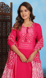 Pink Semi Cotton Printed Salwar Suit