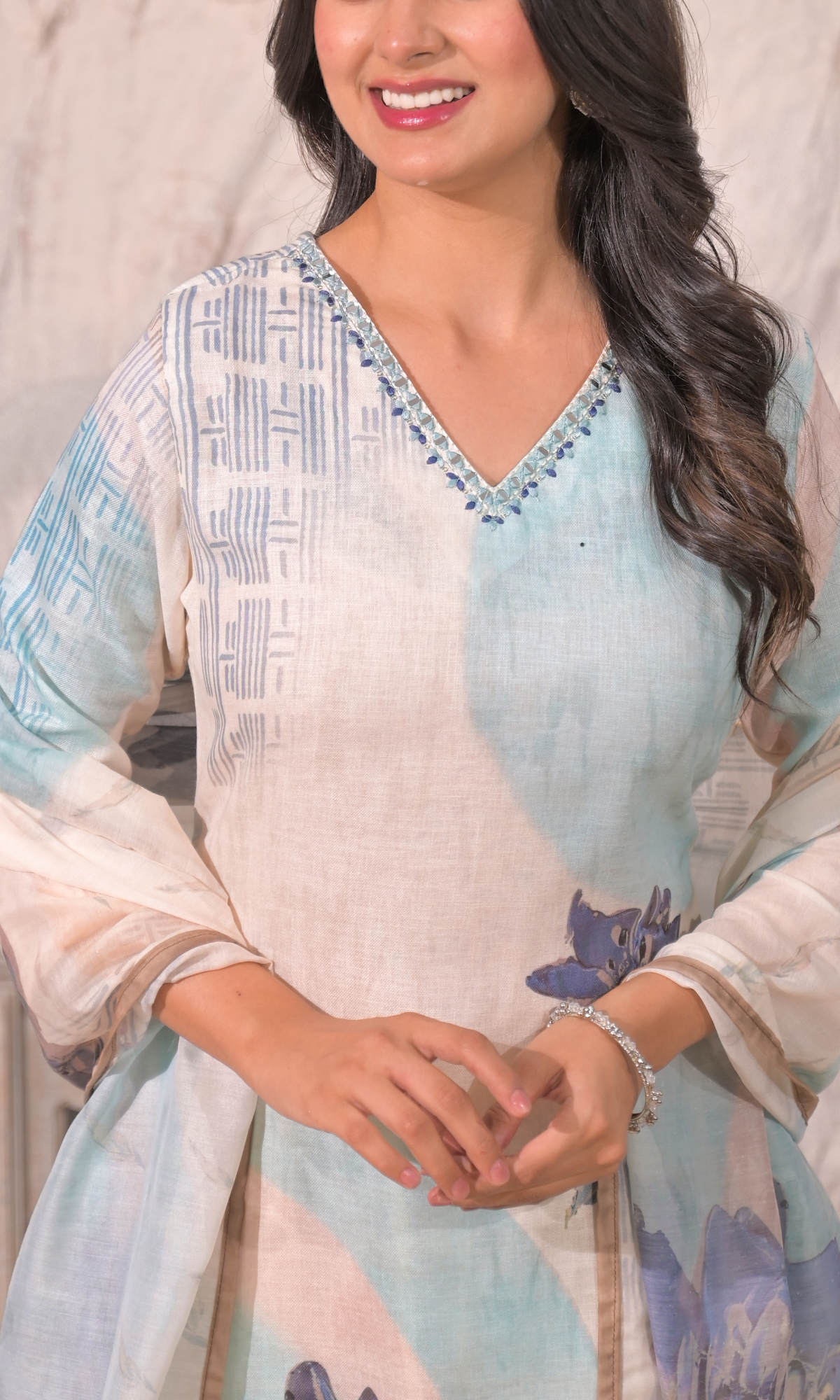 Cream Semi Cotton Floral Printed Salwar Suit
