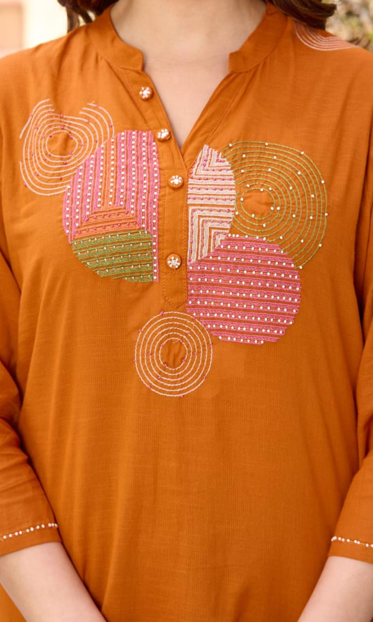 Orange Semi Cotton Embroidered Salwar Suit