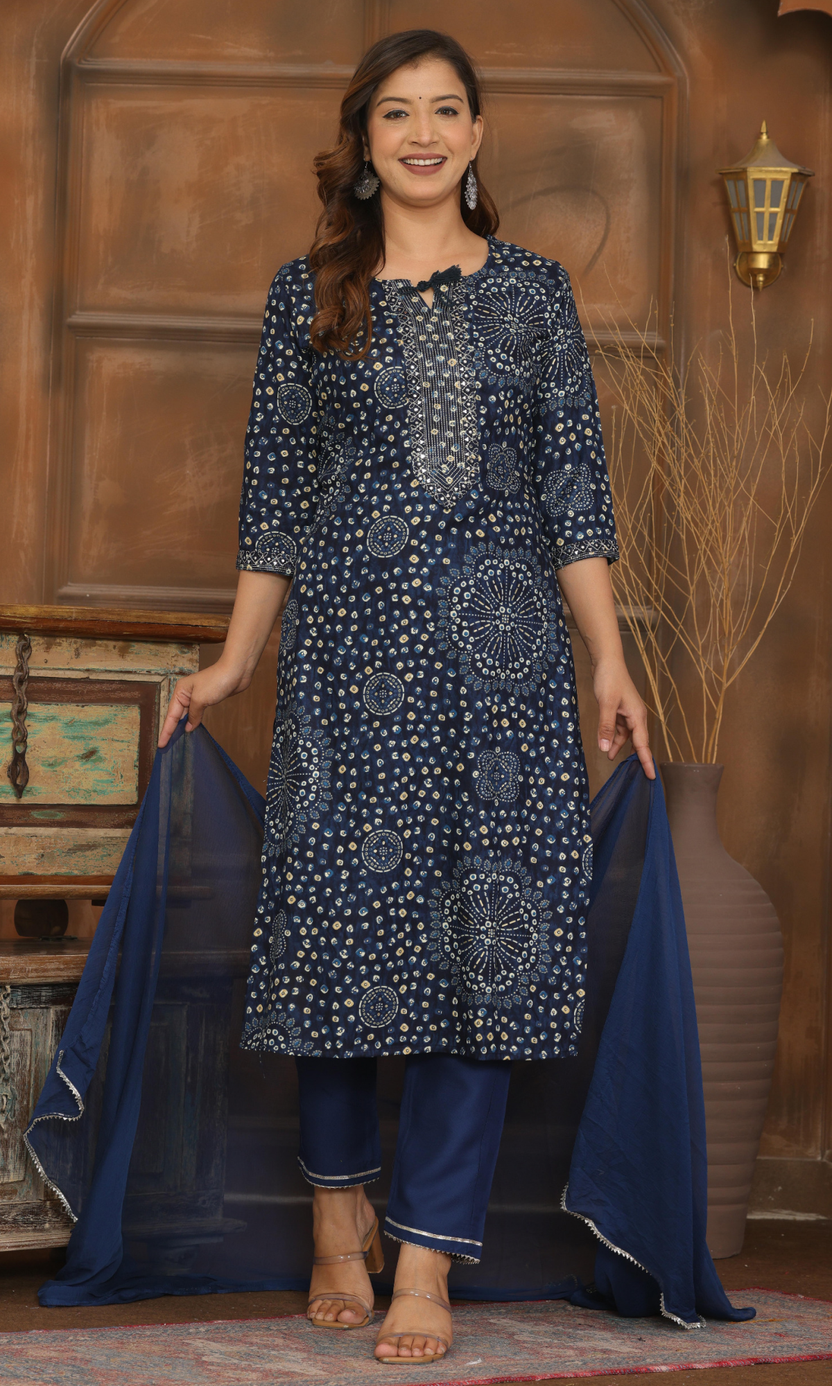 Navy Blue Semi Cotton Printed Salwar Suit