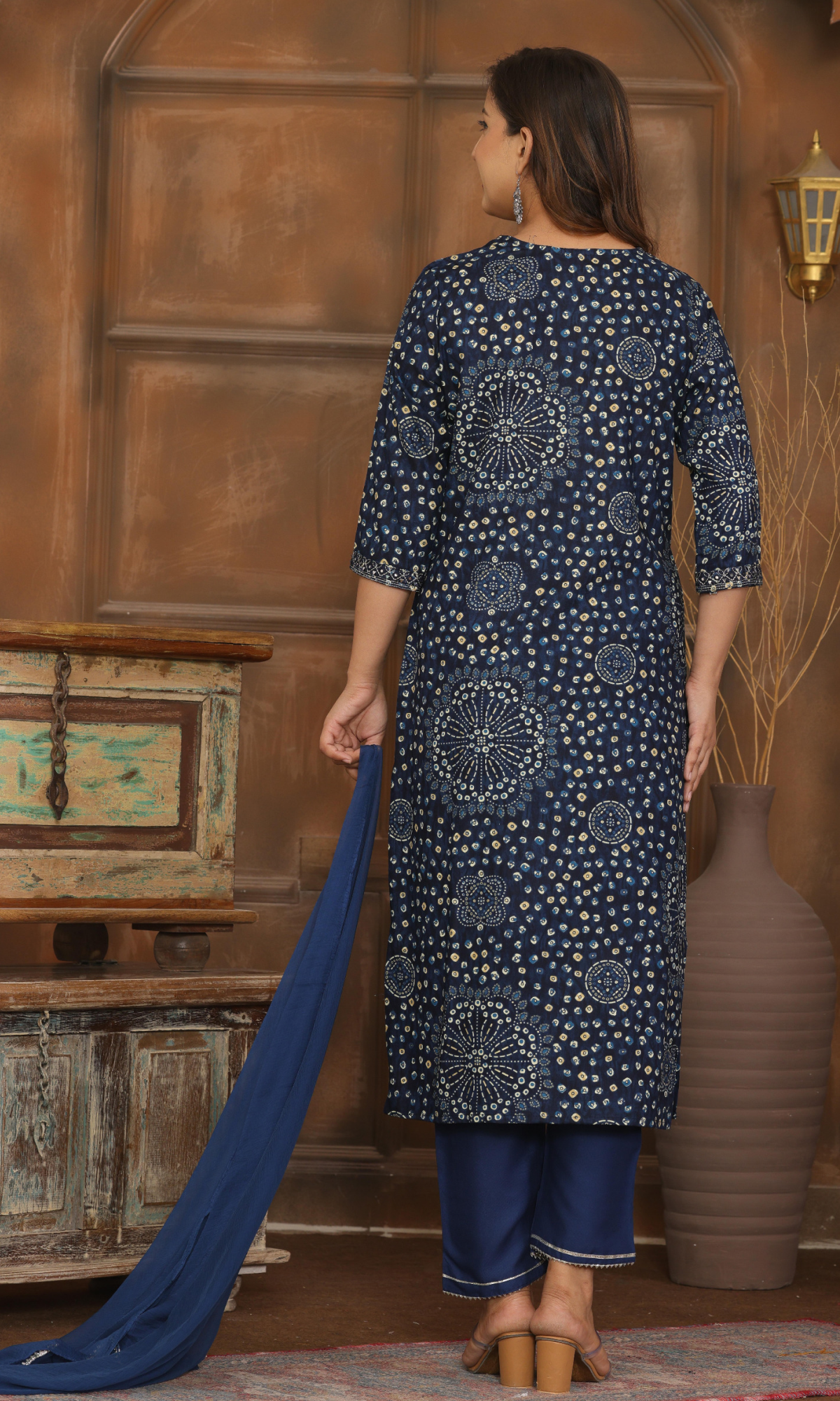 Navy Blue Semi Cotton Printed Salwar Suit
