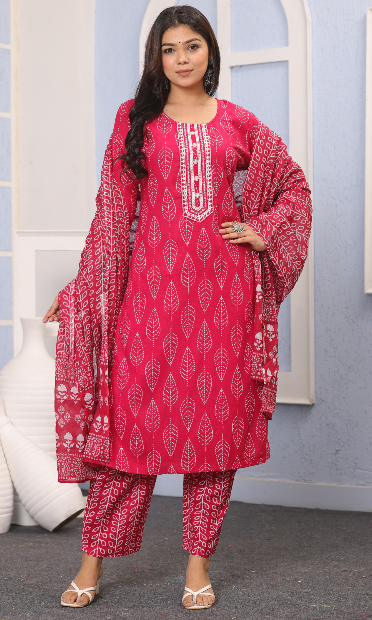 Pink Semi Cotton Embroidered Salwar Suit