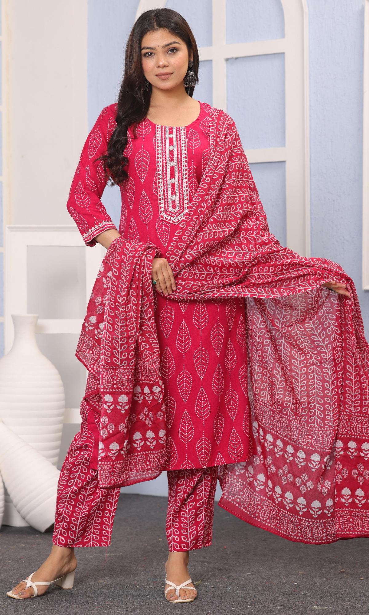 Pink Semi Cotton Embroidered Salwar Suit