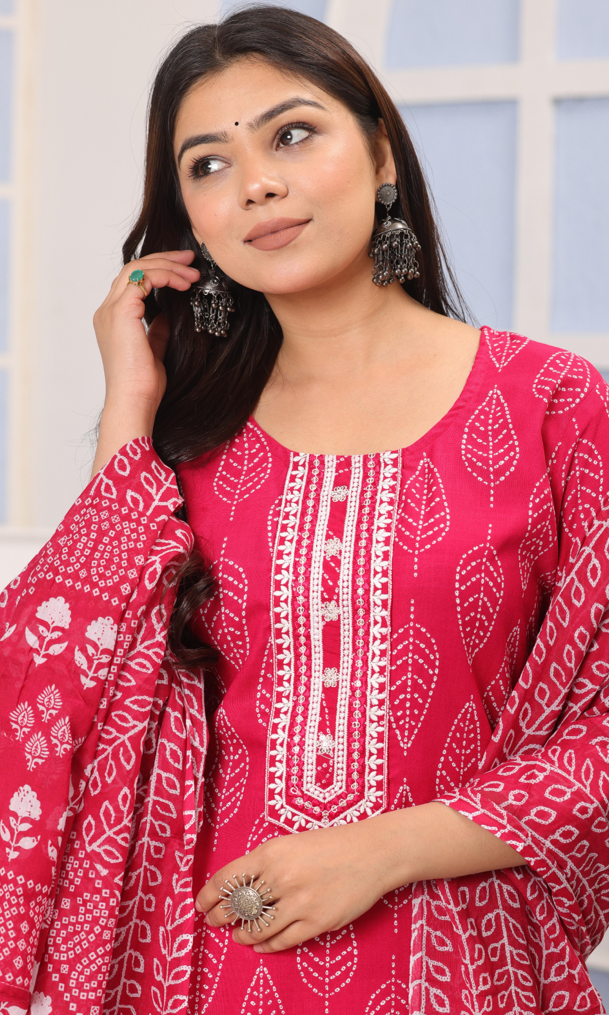 Pink Semi Cotton Embroidered Salwar Suit