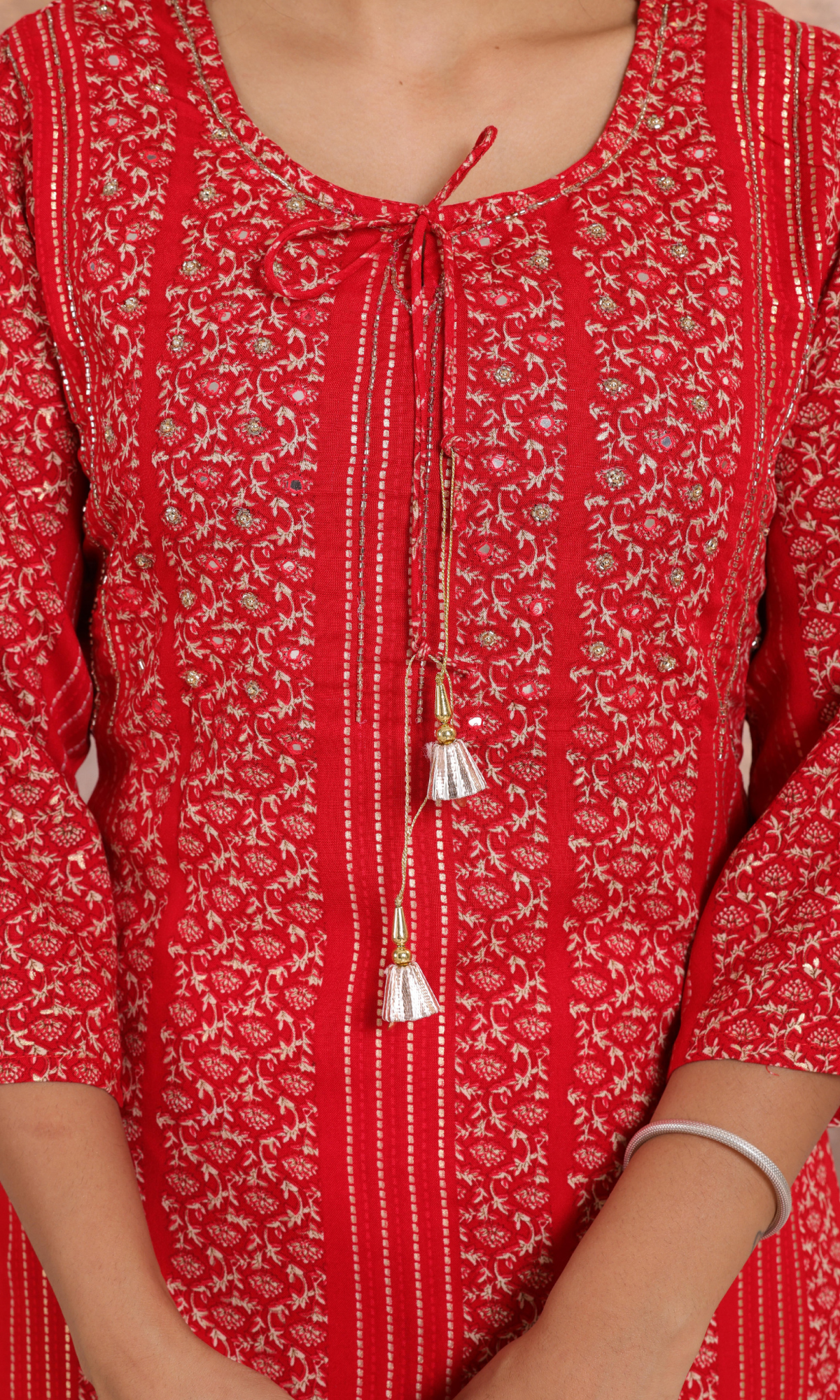 Red Semi Cotton Printed Salwar Suit