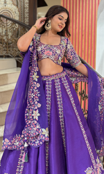 Purple Raw Silk Floral Embroidered Lehenga