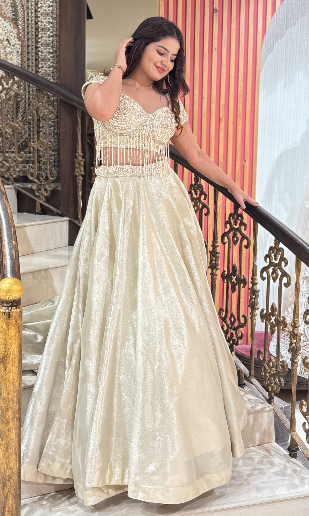Cream Ethnic Motifs Lehenga Set