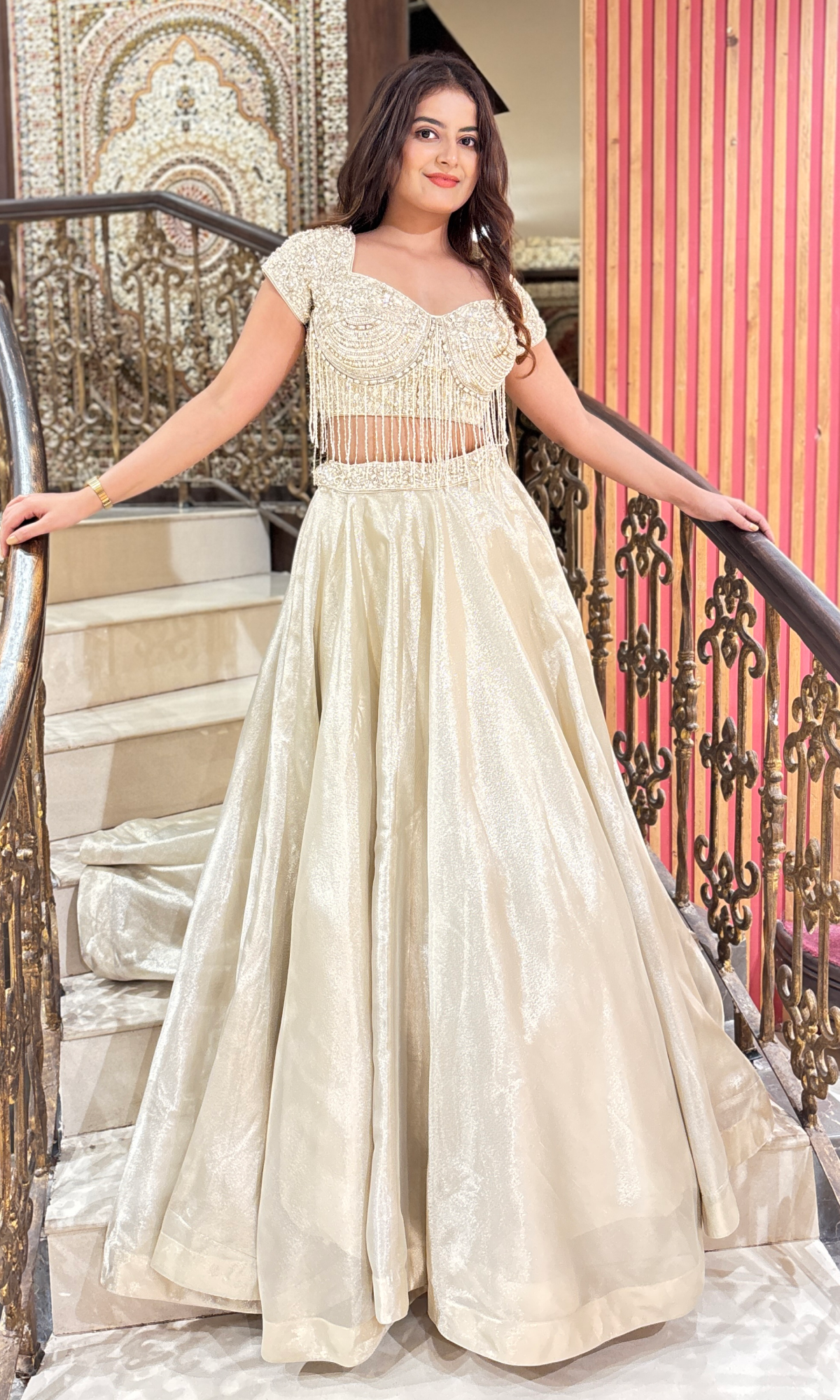 Cream Ethnic Motifs Lehenga Set