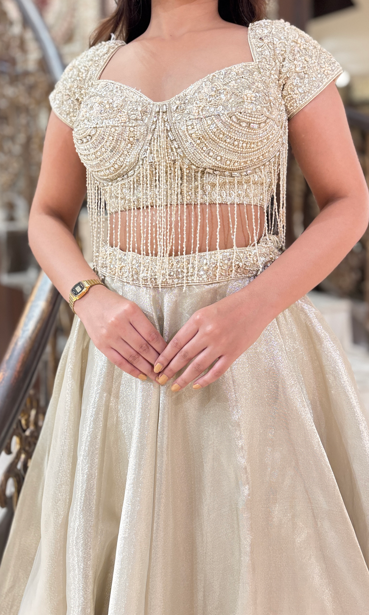 Cream Ethnic Motifs Lehenga Set