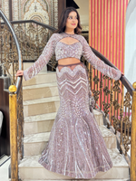 Mauve Semi Georgette Sequin Embroidered Mermaid Gown
