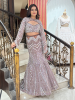 Mauve Semi Georgette Sequin Embroidered Mermaid Gown