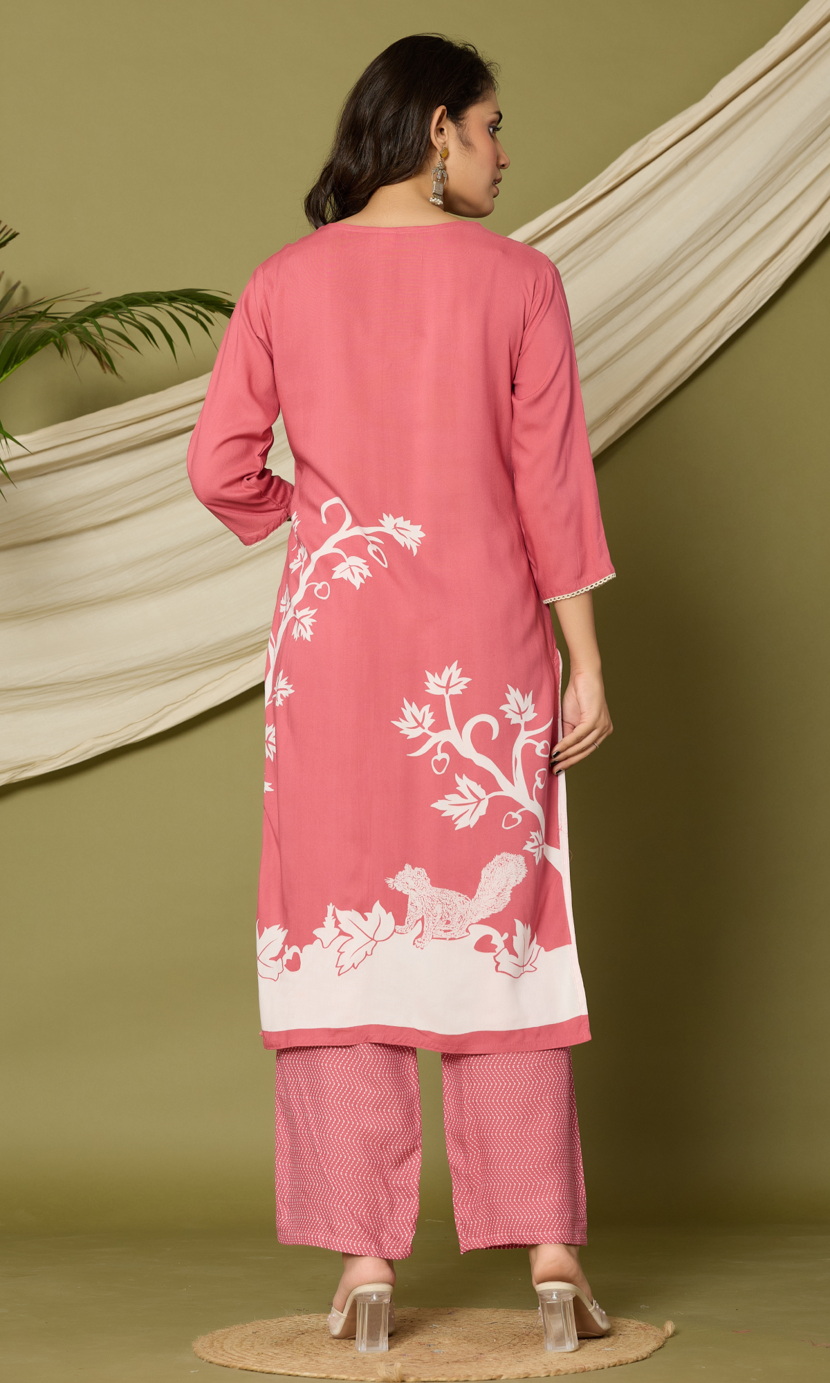 Pink Semi Cotton Floral Printed Salwar Suit