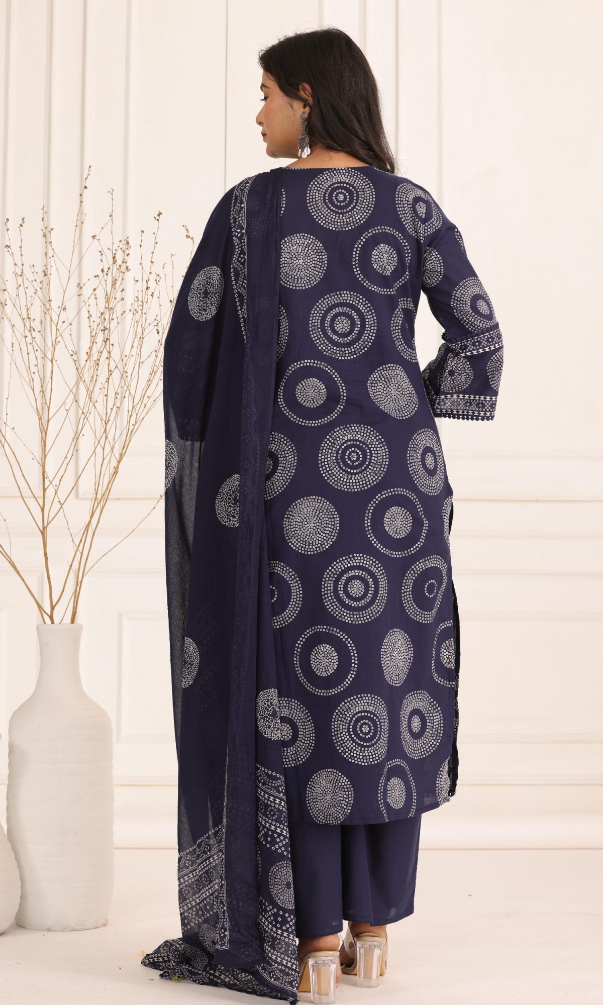 Navy Blue Semi Cotton Printed Salwar Suit