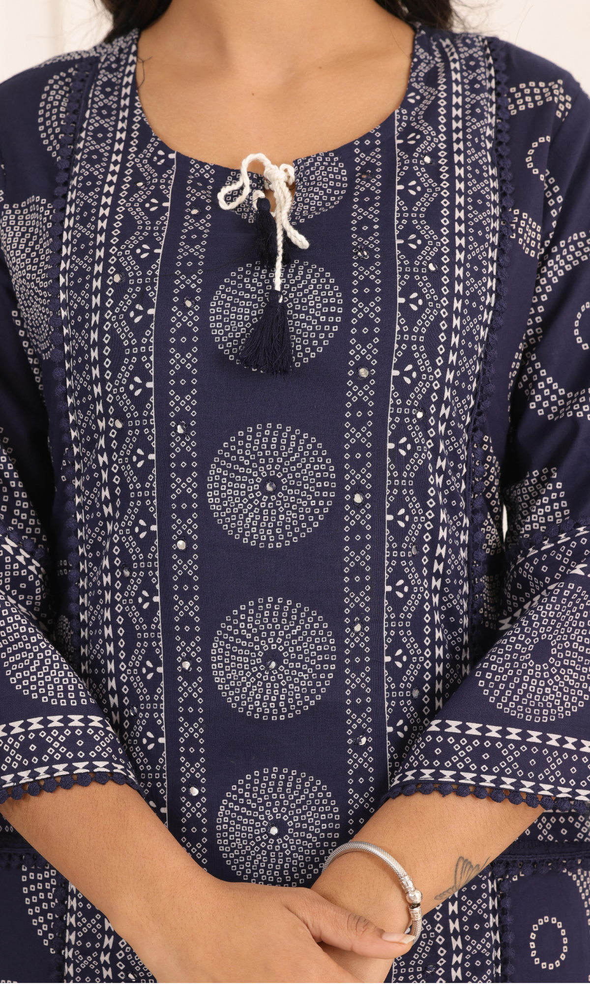 Navy Blue Semi Cotton Printed Salwar Suit