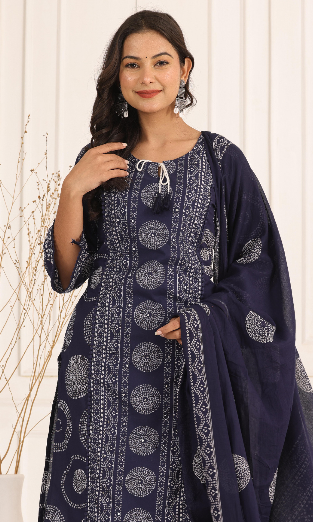 Navy Blue Semi Cotton Printed Salwar Suit