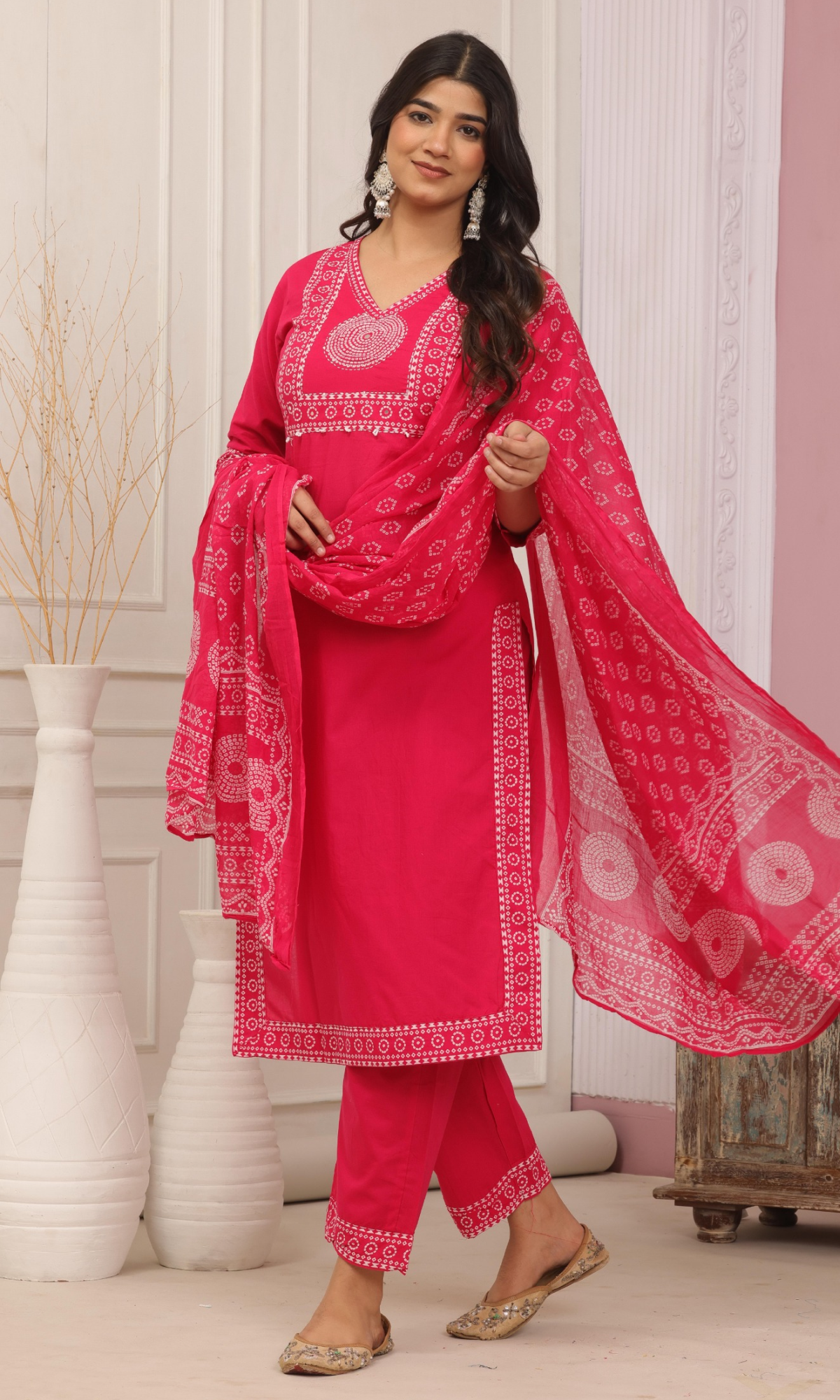 Pink Semi Cotton Printed Salwar Suit