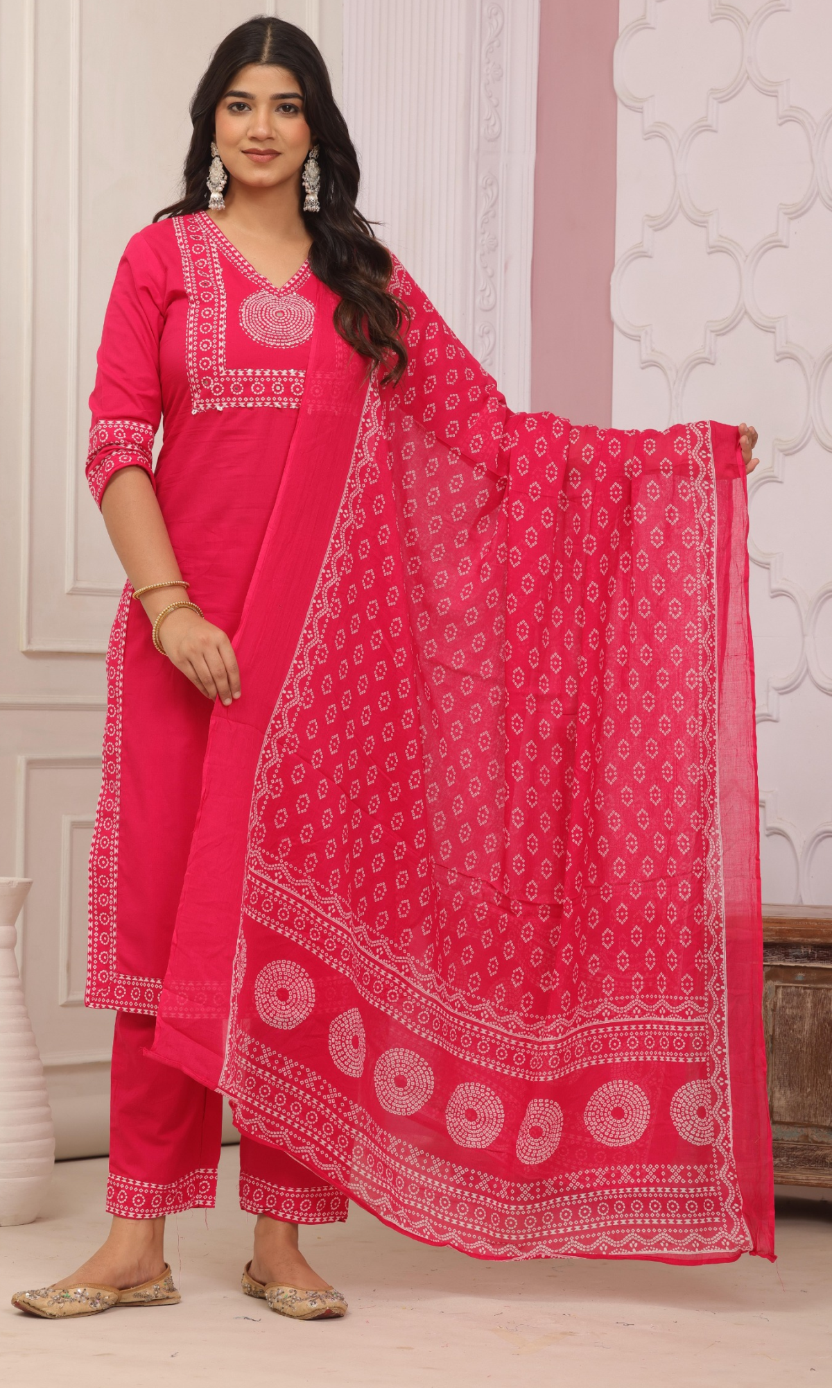 Pink Semi Cotton Printed Salwar Suit