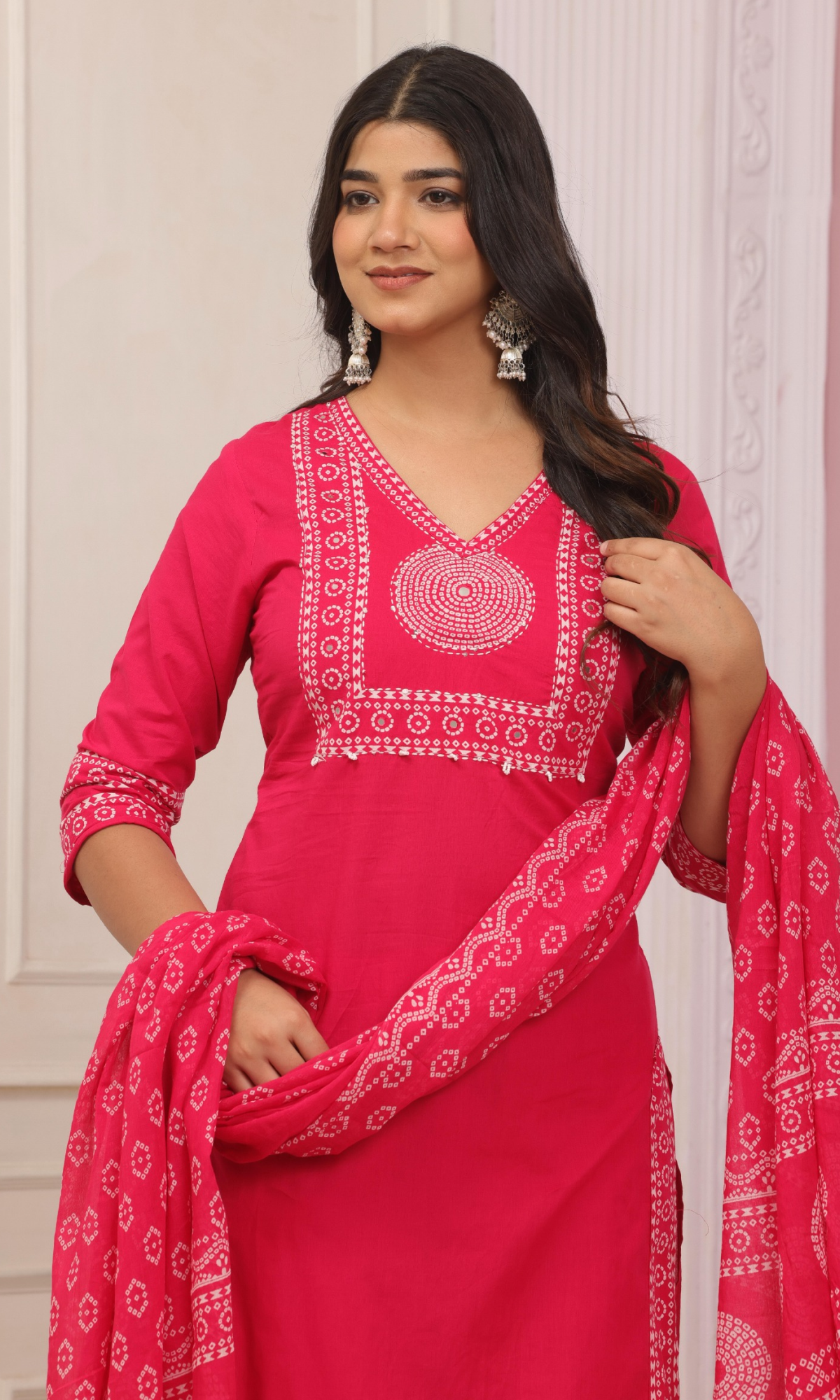 Pink Semi Cotton Printed Salwar Suit