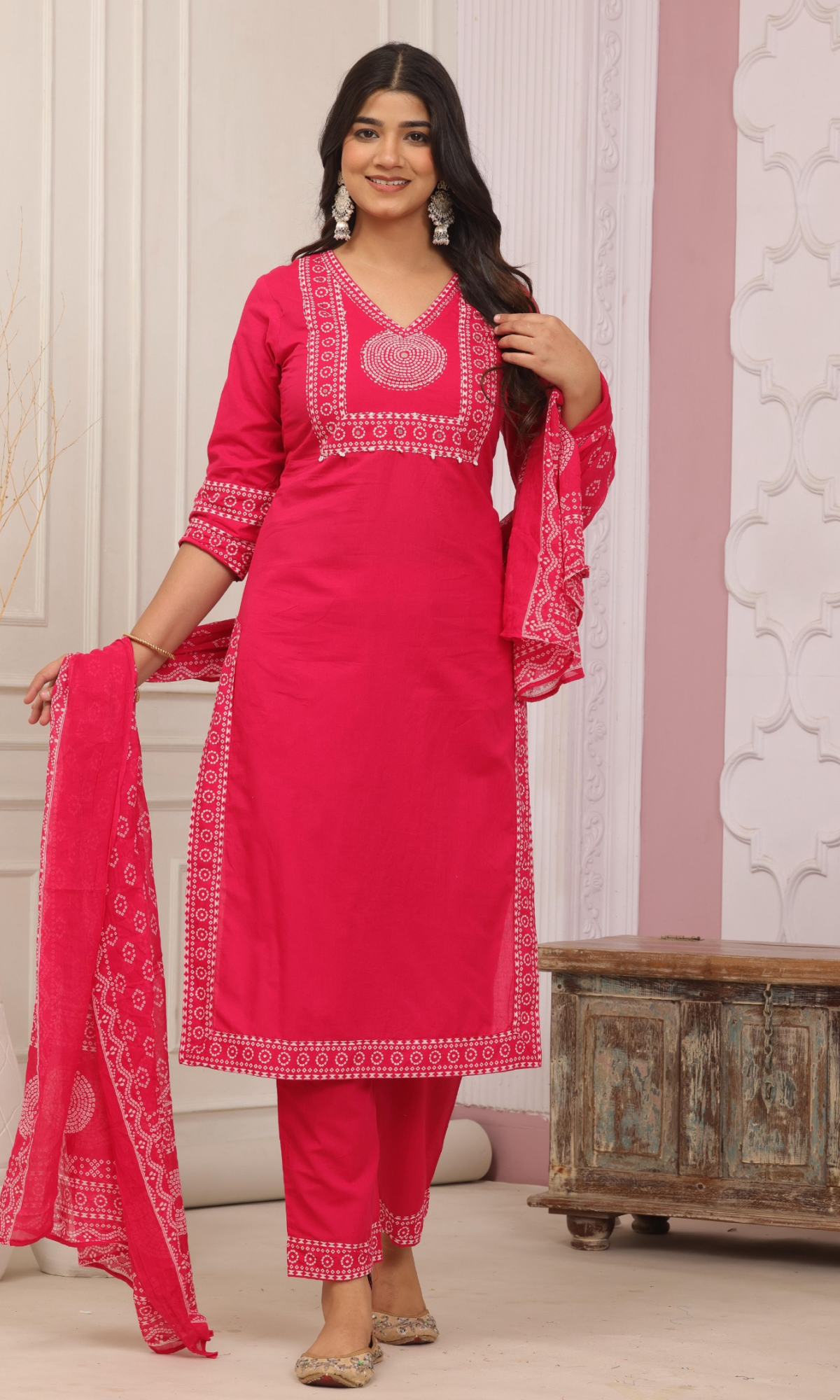 Pink Semi Cotton Printed Salwar Suit