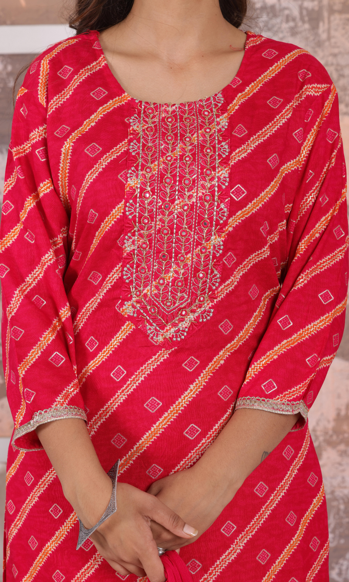 Magenta Semi Cotton Floral Emboidered Salwar Suit