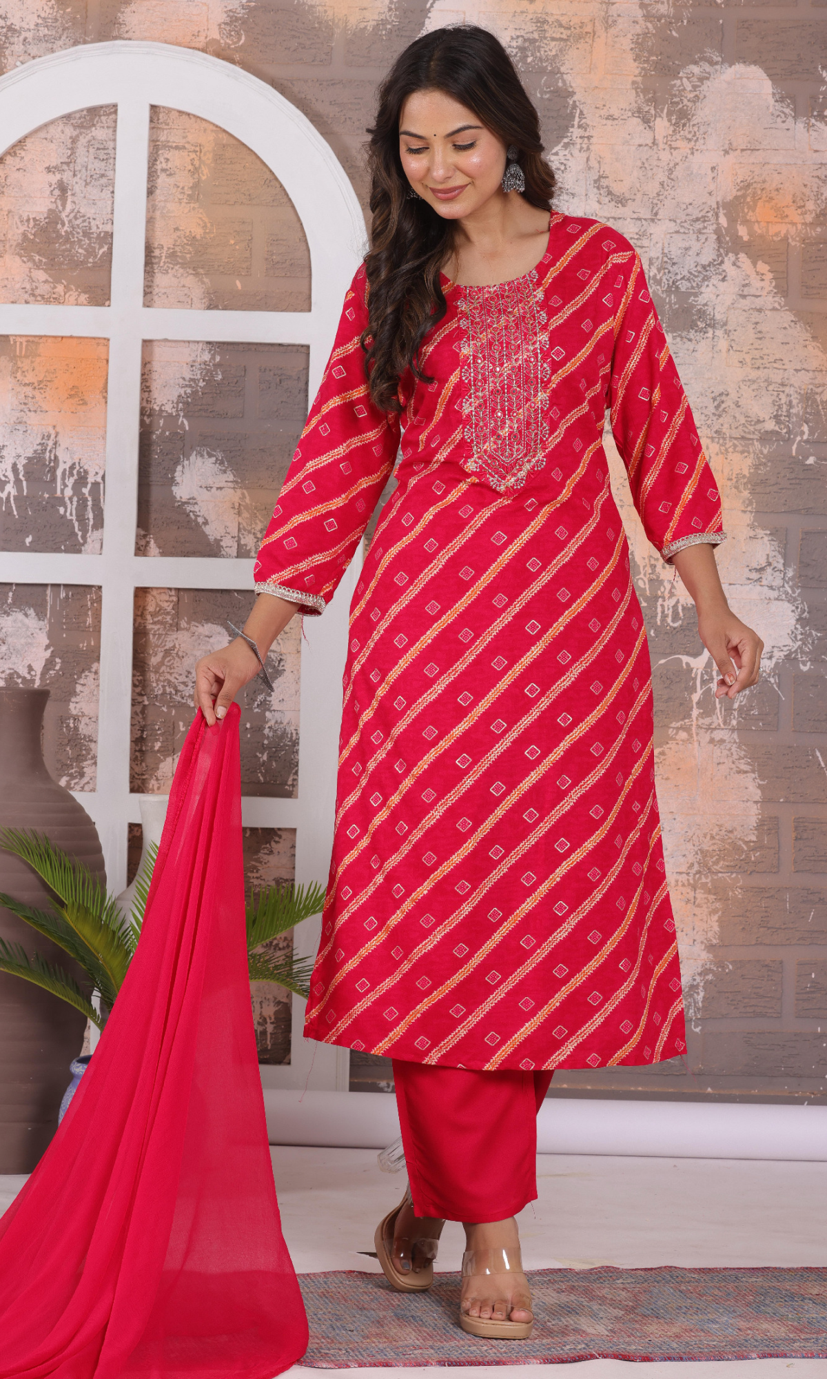Magenta Semi Cotton Floral Emboidered Salwar Suit