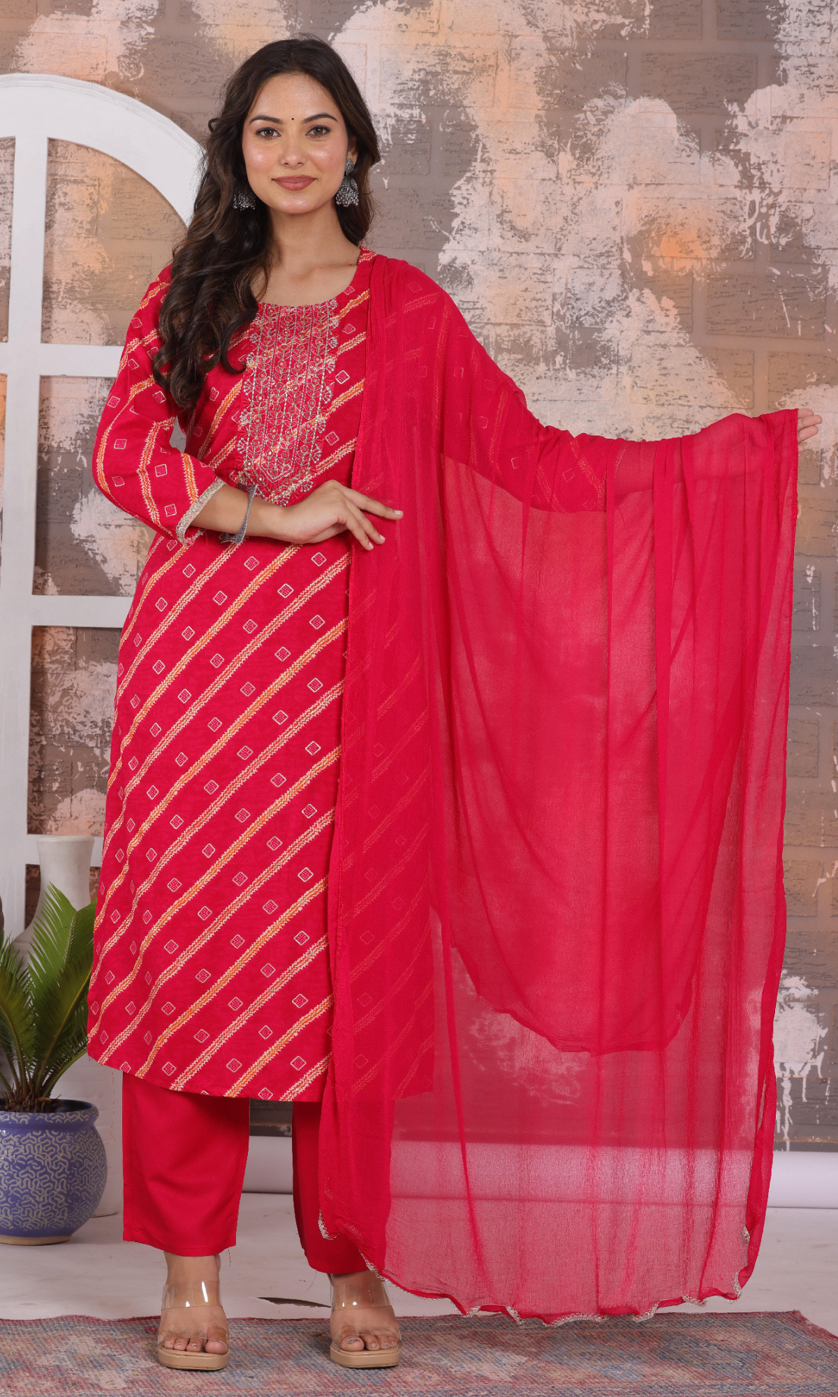 Magenta Semi Cotton Floral Emboidered Salwar Suit
