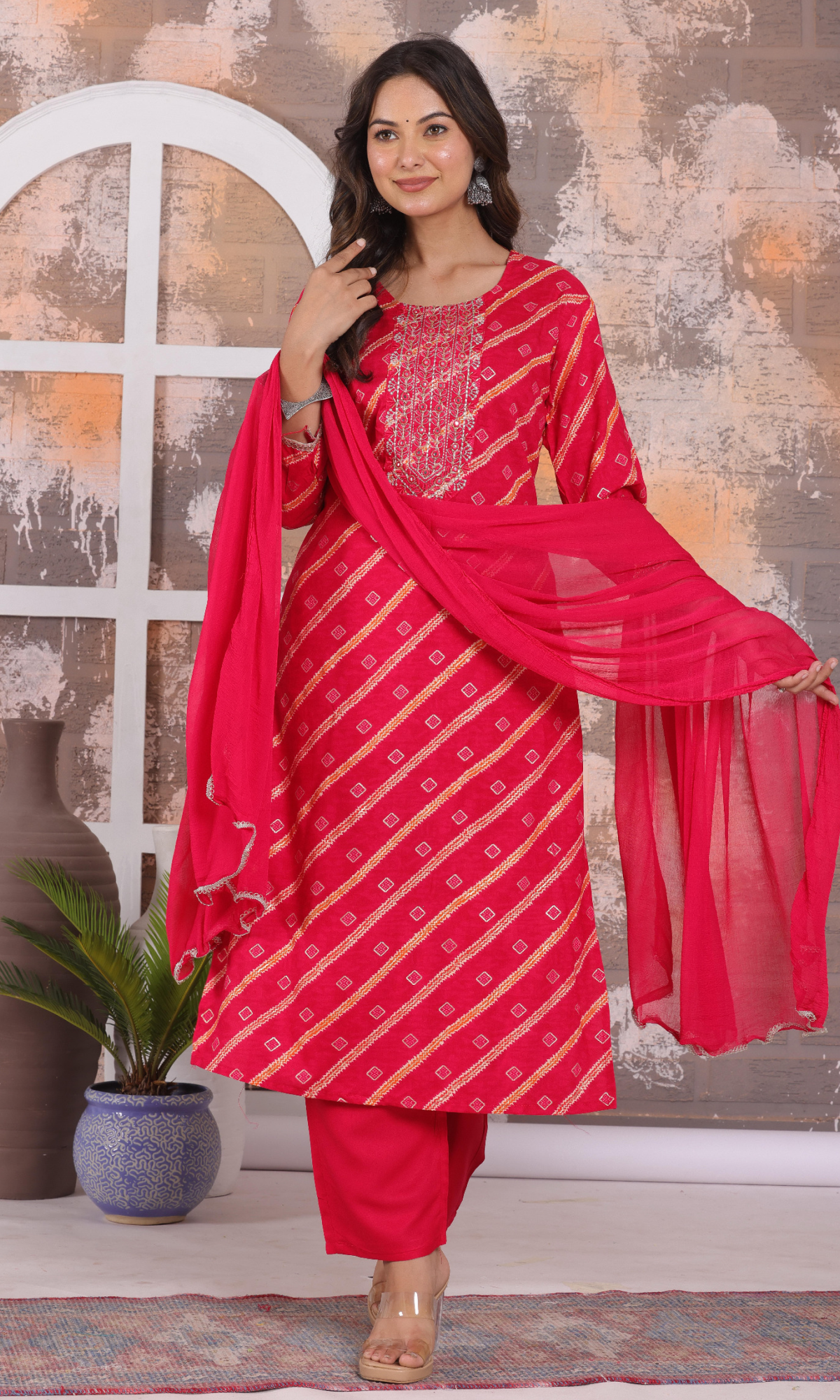 Magenta Semi Cotton Floral Emboidered Salwar Suit