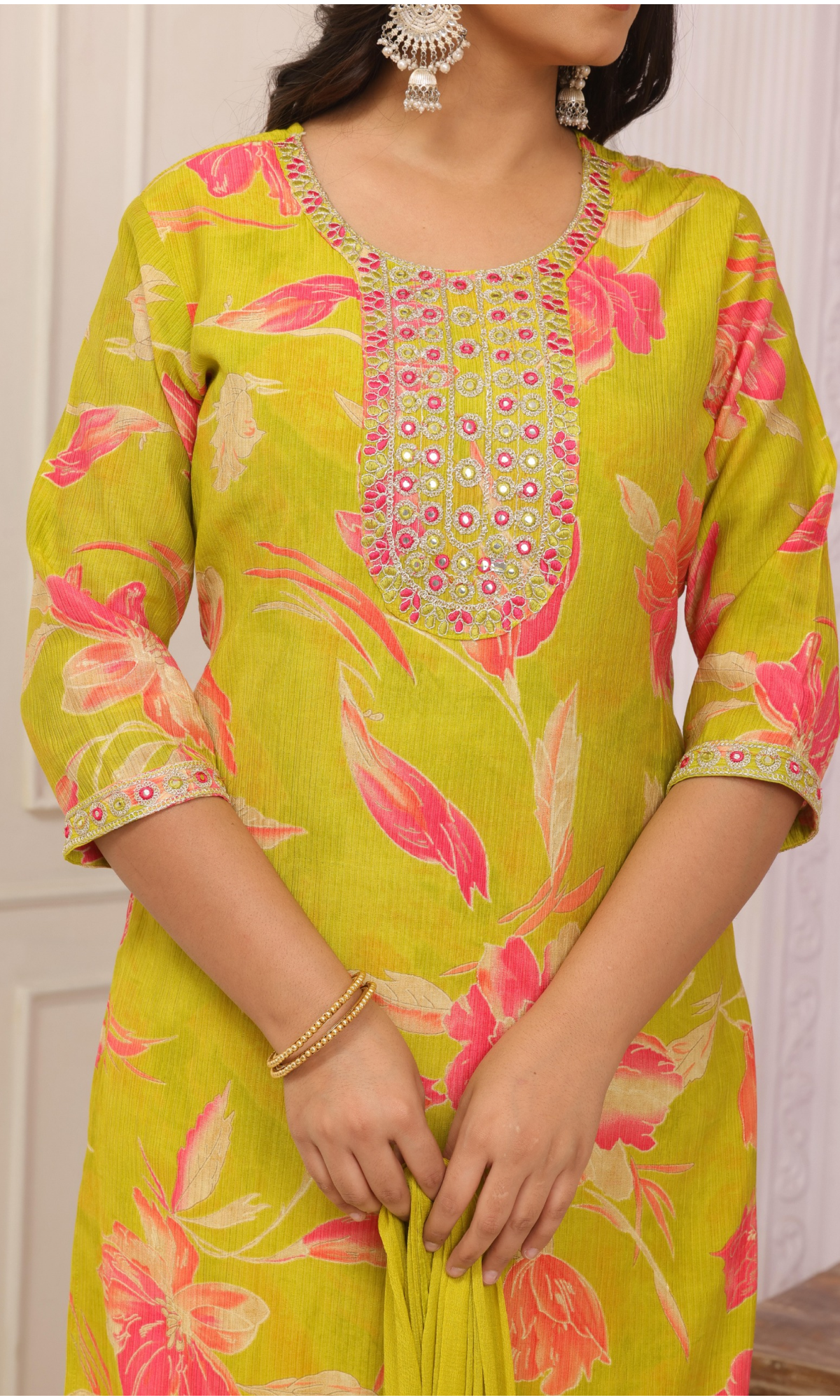 Green Semi Cotton Floral Printed Salwar Suit