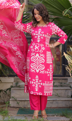 Pink Semi Cotton Printed Salwar Suit