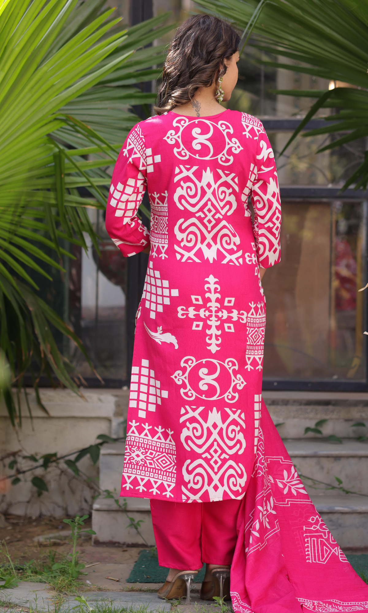 Pink Semi Cotton Printed Salwar Suit