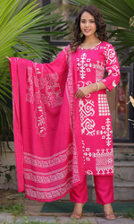 Pink Semi Cotton Printed Salwar Suit