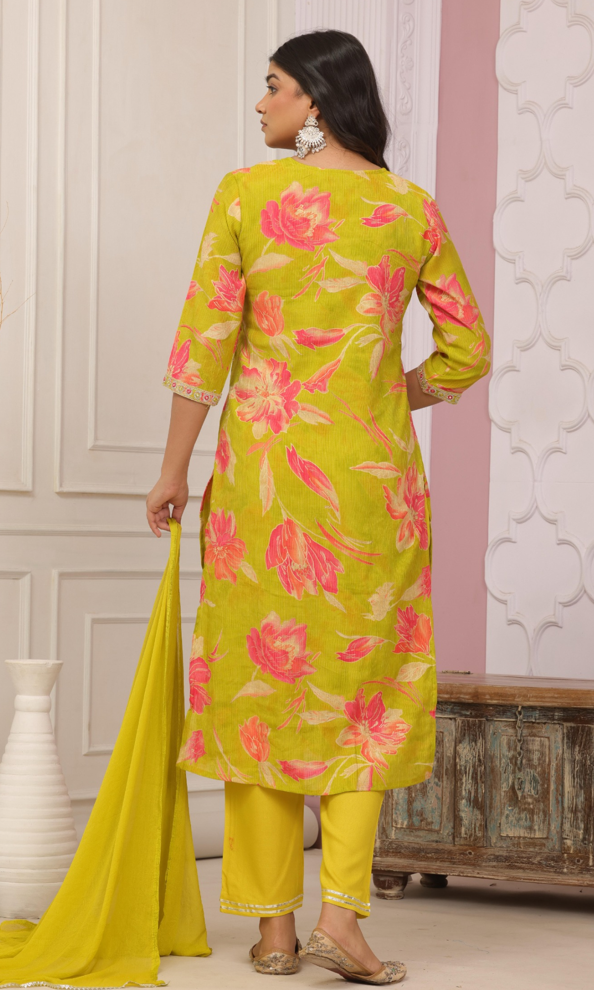 Green Semi Cotton Floral Printed Salwar Suit