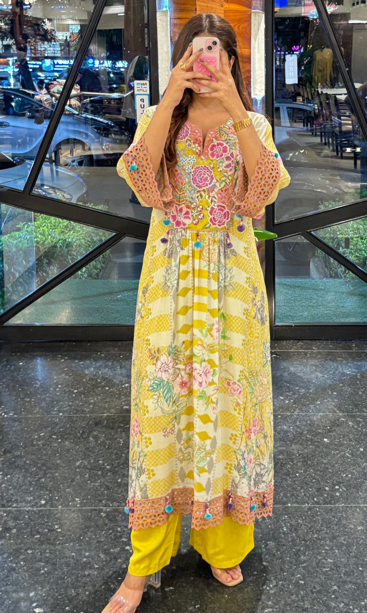 Yellow Mul Cotton Floral Embroidered Kurta Set