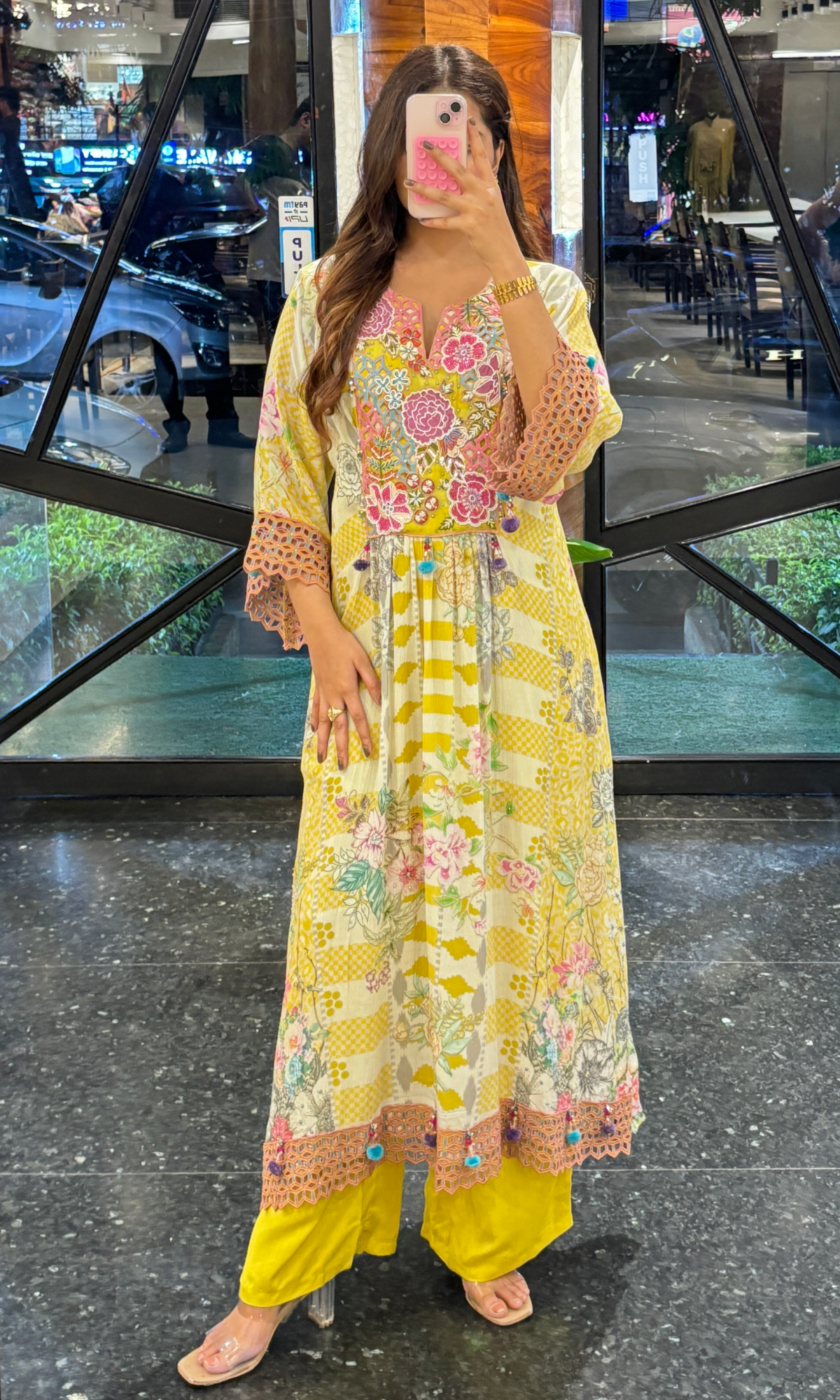 Yellow Mul Cotton Floral Embroidered Kurta Set