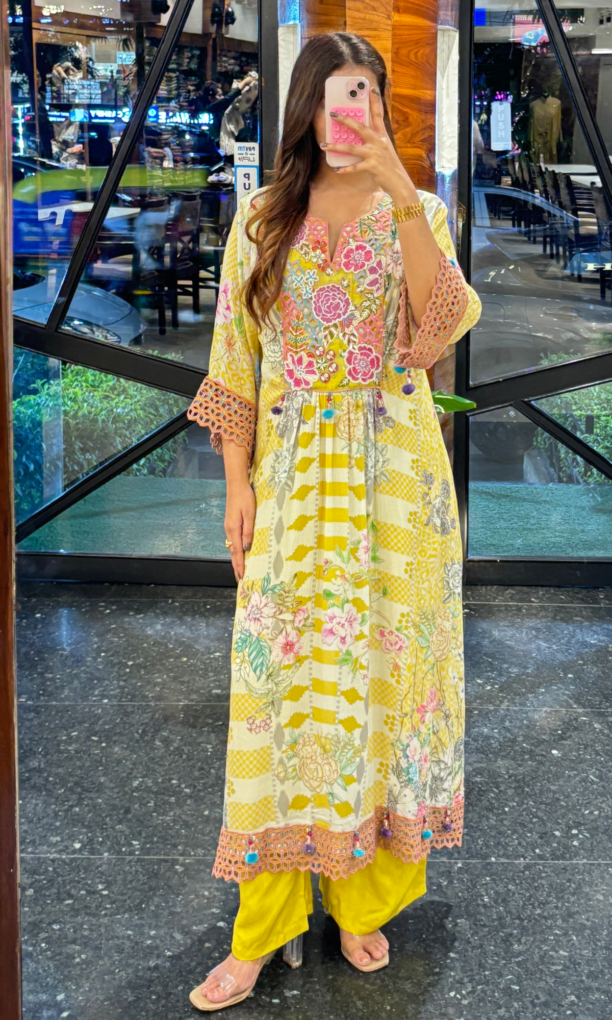 Yellow Mul Cotton Floral Embroidered Kurta Set